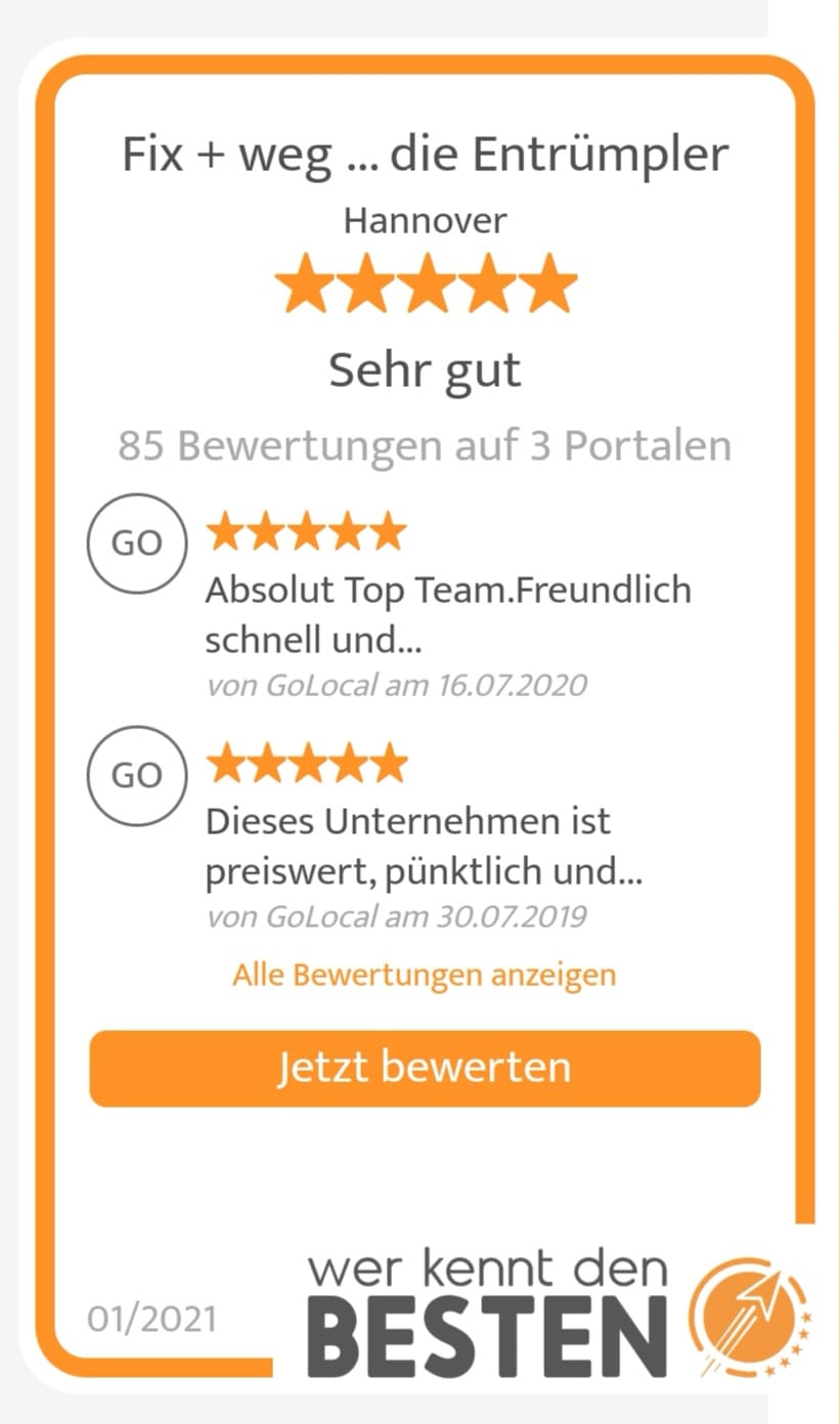 Fix + weg ... die Entrümpler / Entrümpelung /Entsorgungsunternehmen aus Hannover